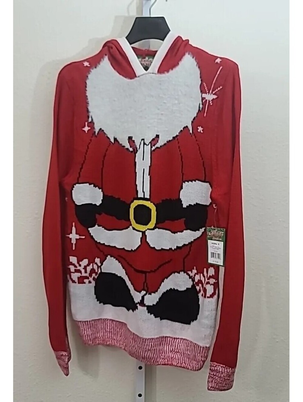 Party Sweater Santa Suit Acrylic Hoodie Size M Fuzzy Beard NEW NWT